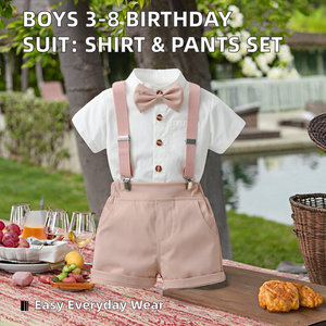 Costume de cérémonie décontracté en coton imprimé pour garçons de 3 à 8 ans, chemise à manches courtes multicolore à col montant pour tout-petits - Product Image 2