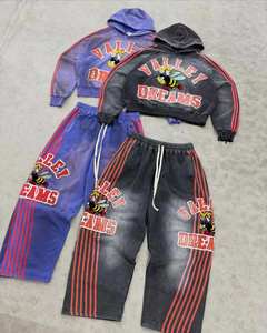 Ensemble de survêtement pour homme avec sweat à capuche zippé et pantalon de survêtement, broderie personnalisée effet vieilli, strass, délavé soleil et délavé à l'acide, fabrication sur mesure - Product Image 2
