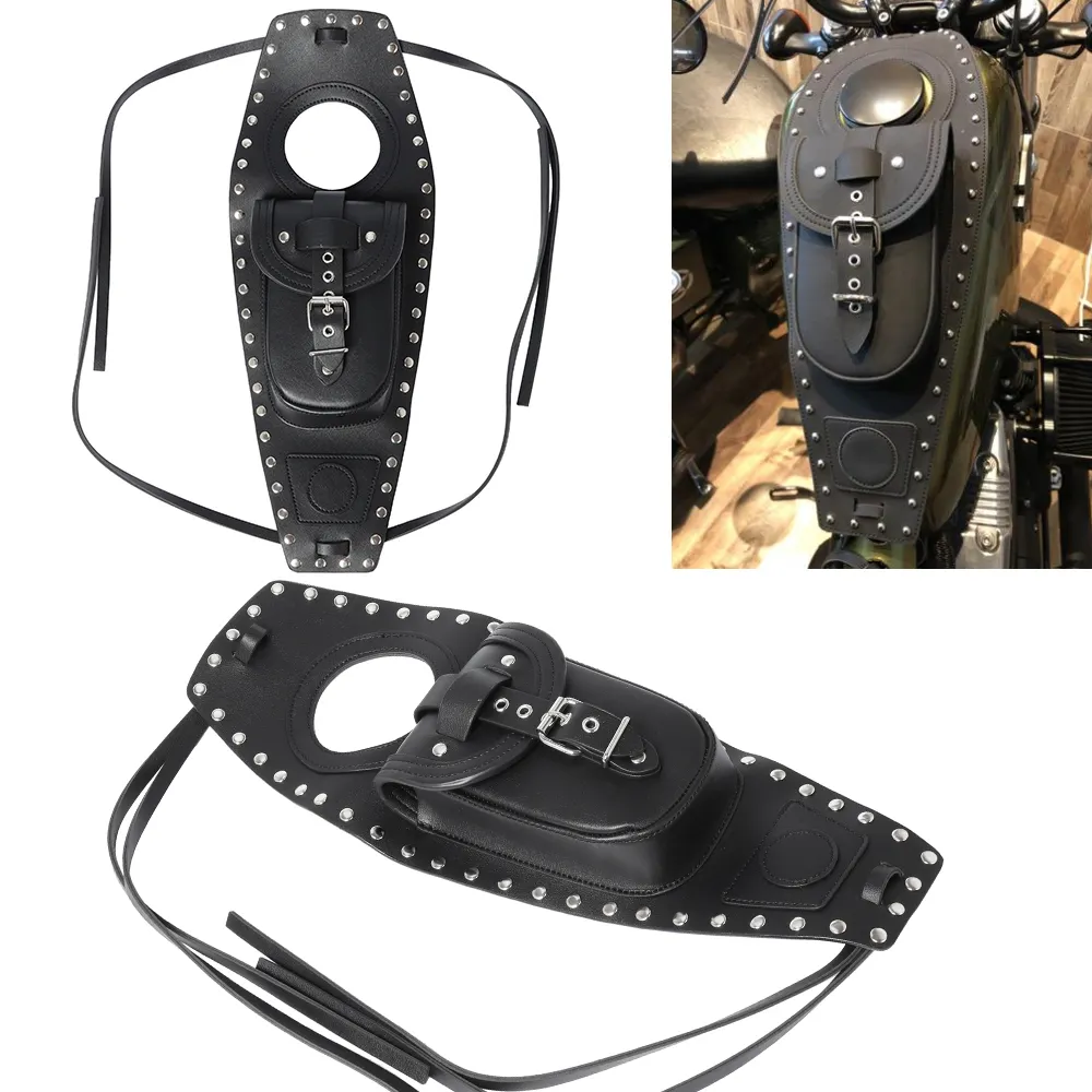 Motorcycle Leather Fuel Gas Tank Bag Pad Cover Fits For Harley Sportster Iron XL 883 1200 Forty Eight Seventy Two