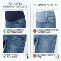 Nouveau Jean de Maternité Femme 2026 en Denim Délavé Rétro, Respirant, Taille Haute, Coupe Droite Ample Décontractée, avec Soutien Ventre Complet et Effet Amincissant