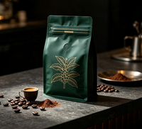 Sachet d'emballage de café à huit soudures latérales de qualité alimentaire avec valve unidirectionnelle, sachet en PET mat pour poudre de café, imprimé en héliogravure, résistant à l'humidité