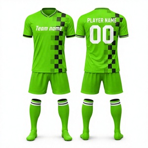 Maillot de foot à motif à carreaux verts, col en V, sublimation, vêtements d'équipe, 100 % polyester, respirant, uniforme de foot - Product Image 1