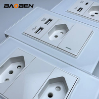 BAOBEN 4*2 Prise murale double USB Type C en verre trempé blanc, norme brésilienne, interrupteur lumineux, Suisse 10A 20A