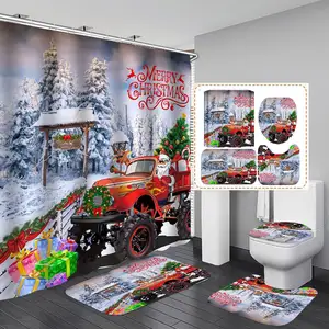 พรมรูปตัวยูพิมพ์ลาย3D รูปตุ๊กตาหิมะสีแดงสำหรับรถยนต์พรมห้องน้ำกันเชื้อราพรมกันน้ำ