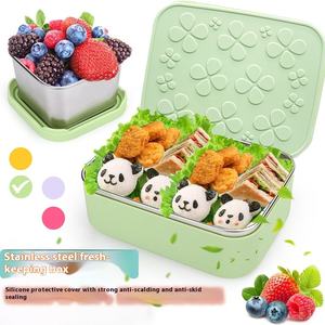 Silicone Preservation Box With Stainless Steel Silicone Lunchbox Snack Food Sealed Storage Custom Logo for Children's Lunches - Product Image 3