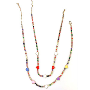 NZ1030 Elegante <span class=keywords><strong>Collana</strong></span> <span class=keywords><strong>Tennis</strong></span> Minimalista in Oro con Charm a <span class=keywords><strong>Cuore</strong></span> in Smalto Arcobaleno e Zirconi Cubici - Product Image 3