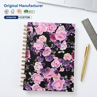 Carnet A5 à spirale avec couverture rigide imprimée de roses pour filles - Fournitures scolaires durables, couverture florale vintage, cadeau, 80 feuilles