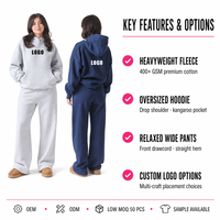 Ensemble de survêtement en molleton de coton 400 g/m² pour femme, coupe oversize, comprenant un sweat à capuche et un pantalon de jogging, personnalisable, style streetwear, fabrication OEM ODM