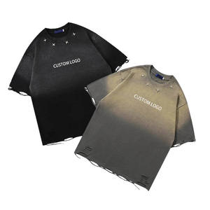 T-shirt pour <span class=keywords><strong>homme</strong></span> de haute qualité, <span class=keywords><strong>style</strong></span> streetwear vintage, surdimensionné, délavé à l'acide, effet usé, 100% coton, col rond - Product Image 1