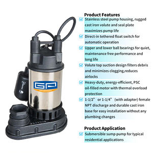 Durable Stainless Steel/Cast Iron Float Switch Sump <strong>Pumps</strong> 115 Volt 1/3HP, 1/2HP, <strong>1HP</strong> Anti Rust Electric Water <strong>Pump</strong> - Product Image 2