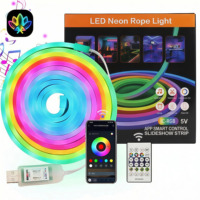 Bande lumineuse LED néon flexible RGB étanche 5V USB avec contrôle par application et synchronisation musicale pour la décoration de fêtes et de DIY