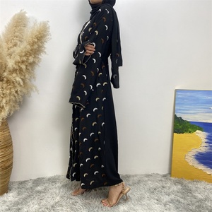 2002# Modesty Moon Embroidery Open Abaya for Muslim Women Crepe Cardigan Islamic Clothing Ramadan Eid Outfit 4 Colors - Product Image 2