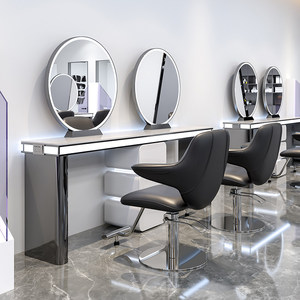 Miroir de maquillage LED rond en acier inoxydable, miroir de coiffeuse double face pour salon, miroir de studio capillaire, station de beauté moderne - Product Image 4