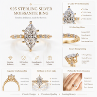 Bague de fiançailles Kirin en argent sterling 925 plaqué or 18 carats avec moissanite marquise à 6 griffes pour femme, vente en gros
