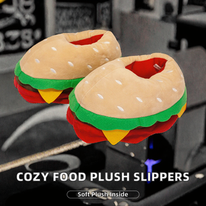 Chaussons chauds et antidérapants pour femme, doublure en fourrure, semelle intermédiaire en PVC, semelle extérieure en EVA, motif hamburger, frites, pizza, pain, pour la maison - Nouvelle collection automne - Product Image 3