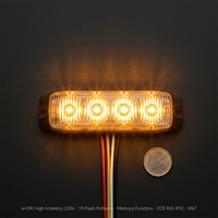 Luz Estroboscópica de Emergencia Ámbar ECE R65 E-Mark, 4 LED, 12-24V, IP67, con Función de Memoria, 4 Cables, Fácil Instalación, Lámpara de Advertencia para Vehículos
