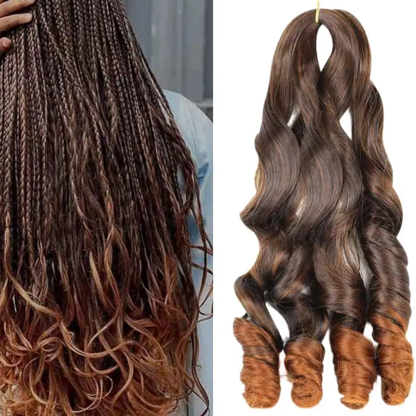 24 Inch Spiral Deep French Curls Bouncy Braiding Hair Box Braids Ombre Synthetic Loose Wave Braiding Extensions