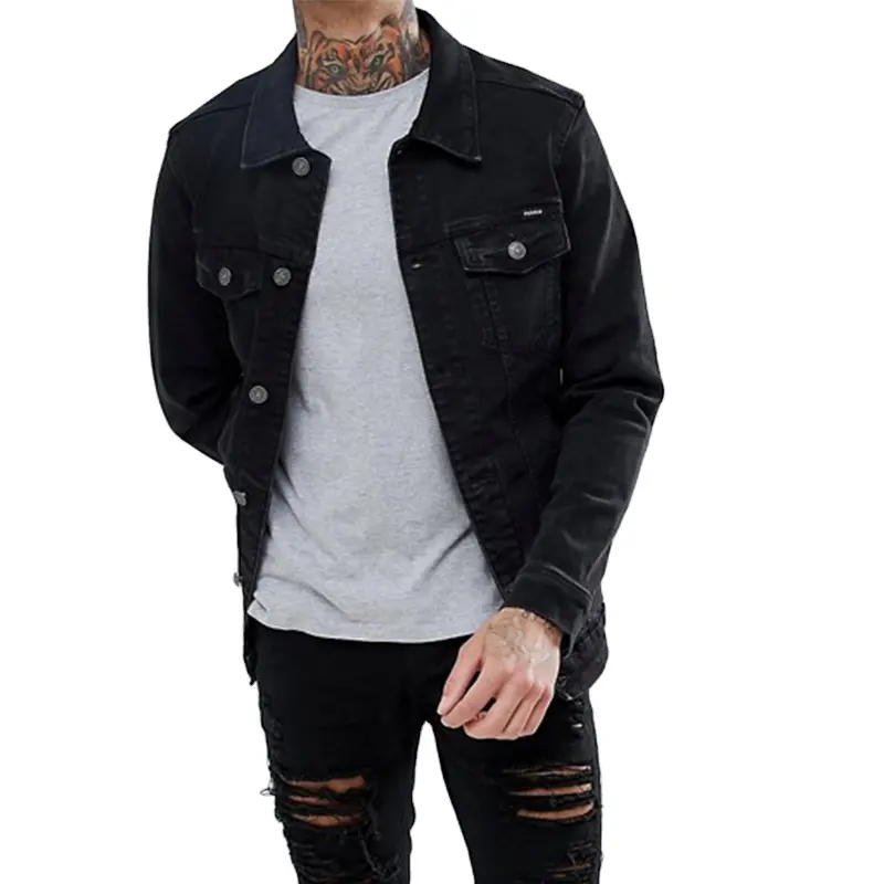 Factory Wholesale Custom High quality mens black denim jackets boys demin jacket