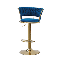 Tabouret de bar moderne et contemporain en métal et velours, pivotant, en cuir, doré, de luxe, pour cuisine