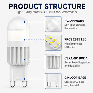 หลอดไฟ LED G9 ฐานเซรามิก 2 วัตต์ 200 ลูเมน ไม่กระพริบ 230 โวลต์ ได้รับการรับรอง ERP ปรับความสว่างได้ หลอดไฟ LED G9 ขนาดเล็ก - Product Image 2