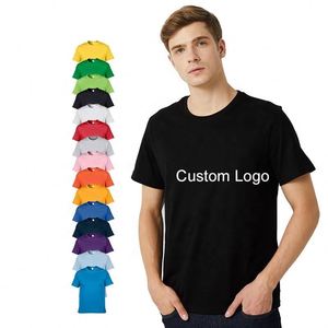 เสื้อยืดคอกลมแขนสั้นสีพื้นผ้าฝ้าย 100% น้ำหนักเบา พิมพ์โลโก้ได้ รับผลิตตามสั่ง ไซส์ใหญ่สำหรับผู้ชาย - Product Image 1