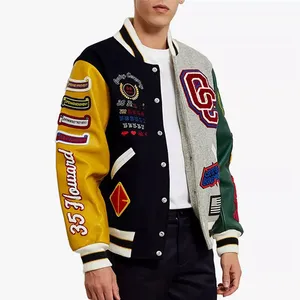 OEM Custom chenille embroidery two tone colors leather sleeve baseball letterman varsities jacket for men