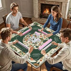 Tapis de Mahjong Américain Personnalisé Premium en Caoutchouc Naturel Épais, Silencieux, Lavable, Pliable, Art Chinois, Lisse, Luxe, Tapis de Jeu de Mahjong - Product Image 1