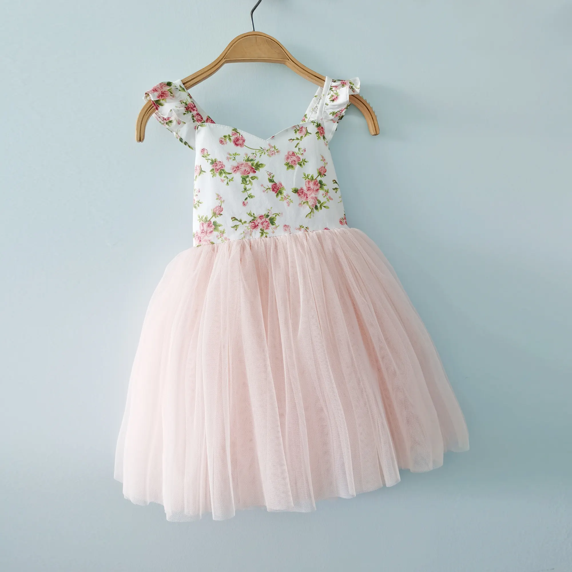 Flofallzique 2020 OEM Vintage Floral Pattern Petal Sleeve Girl Princess Dress For Christmas Party Wedding