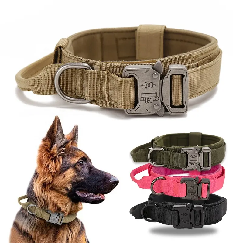 High Quality Heavy Duty Metal Buckle Pet Collar Large Dogs collar and leash set Tactical Dog Collars