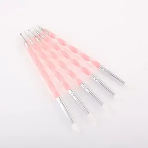 Juego de 5 Herramientas de Silicona para Decoración de Uñas, Pincel de Acrílico de 2 Puntas, Herramientas de Acero Inoxidable para Puntear, Pinceles para Efecto Mármol - Product Image 3