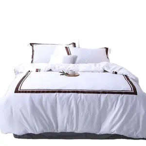 Wholesale Custom White Hotel Quality Embroidery Bedding Set Duvet Cover Bed Sheet Sets