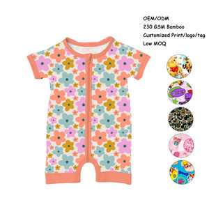 卸売ベビー竹製ショートジッパーロンパース、カスタマイズ可能なプリント、ダブルジッパー竹製ベビーショーツ - Product Image 1