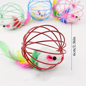 Juguete para Gatos Playpal, Jaula con Ratón de Juguete y Pluma Artificial, Mini Jaula con Pelota, Juguete de Auto-Juego para Gatos, Color Aleatorio - Product Image 1