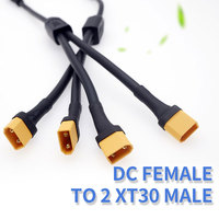Connecteur DC XT30 Mâle & Femelle 1-2 Voies 5521 avec Cordon Répartiteur en Y, Type d'Extrémité IEC, Alliage Laiton Noir