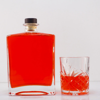 Bouteilles en verre de vodka de whisky transparent Super Flint à col court oblates rectangulaires 750ml 500ml avec bouchon en bois noir