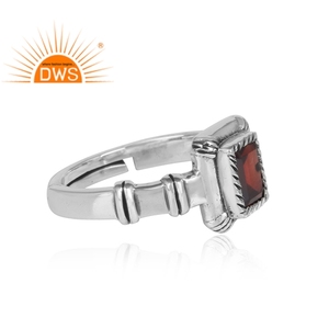 Bague en pierres précieuses grenat naturel demandée Designer Bague en argent sterling 925 oxydée Fabricant de bijoux Collection délicate - Product Image 3