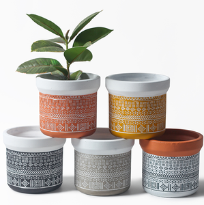 Vaso per Piante AI Cilindrico per Interni ed Esterni con Fori di Drenaggio, Accenti Dipinti Unici, Grigio e Bianco, 5,5 Pollici, <span class=keywords><strong>Vasi</strong></span> <span class=keywords><strong>in</strong></span> <span class=keywords><strong>Cemento</strong></span> Sostenibile per Tutti - Product Image 6