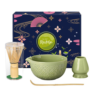 High Quality Traditional Japanese-Style 4-Piece Matcha <b>Tea</b> <b>Set</b> Engraved-Patterned Bowls Bamboo-Handled Mixer <b>Tea</b> <b>Set</b> - Product Image 1