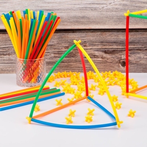 塑料积木套装儿童拼图积木火箭屋结构三维几何形状教具 - Product Image 4