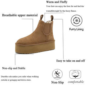 Bottes Chelsea chaudes imperméables antidérapantes à semelle extra épaisse à design à sangle élastique latérale confortable et polyvalente pour femme d'<span class=keywords><strong>hiver</strong></span> - Product Image 2