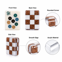 Tuiles de Mahjong en Acrylique Personnalisées Style Côtier Américain, 4 couches, Dos Gravé Motif Échiquier, Design Botanique Vintage, OEM ODM Marque Privée
