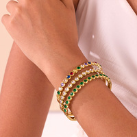 Bracelet jonc en zircon souverain pour femme, couleur or, bijou brillant, cadeau pour elle, ton or fin, empilable, style tendance, vente en gros
