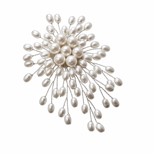 真珠花火スタイルブローチ、天然淡水真珠ブローチ、手作り織り米型おしゃれブローチ高品質 - Product Image 2