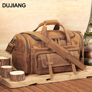 Bolsa de viaje de cuero Dujiang Crazy Horse para hombre, de gran capacidad, informal, para negocios, color marrón sólido. - Product Image 2
