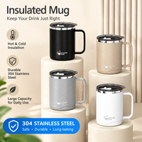 Mug à café en acier inoxydable 304 à double paroi isolé, tasse de bureau avec couvercle et infuseur à thé