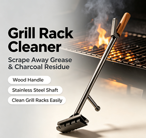 Grill Rack Cleaner With Wood Handle Stainless Steel Shaft For Charcoal Grill <b>Cleaning</b> - Product Image 1