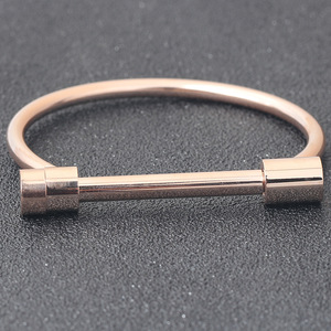 18K PVD Gold Plated Stainless Steel Cuff Bangle for Women with Unique Horseshoe Shape & <b>Threaded</b> <b>Lock</b> System | Trendy & Durable - Product Image 2