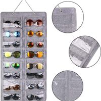 Organisateur de lunettes mural anti-poussière suspendu, 16 emplacements en feutre, support pour lunettes de soleil avec crochet en métal et corde robuste