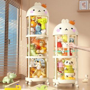 Doll Storage Bucket Round Multi Layer Transparent Rabbit Shape Toy Organizer With Sliding Door Bedroom Use Standing Type - Product Image 4