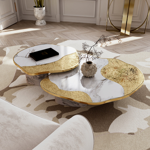 One Stop Solution Luxury Modern Design High End Materials <b>Marble</b> Combination Villa <b>Coffee</b> <b>Table</b> <b>Set</b> With Gold Inlay - Product Image 1